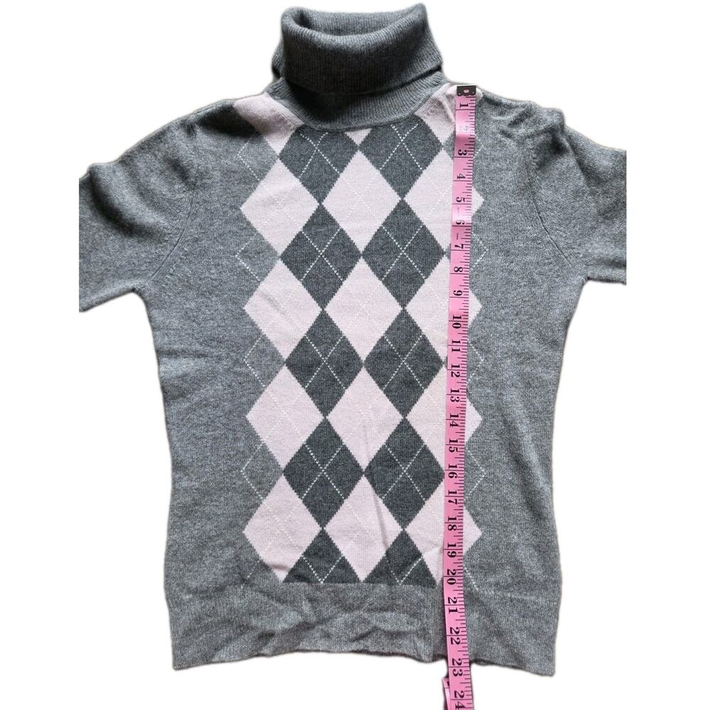 Apt 9 100% Cashmere Sweater M Gray Pink Argyle Turtleneck Quiet Luxury Preppy - Picture 8 of 8